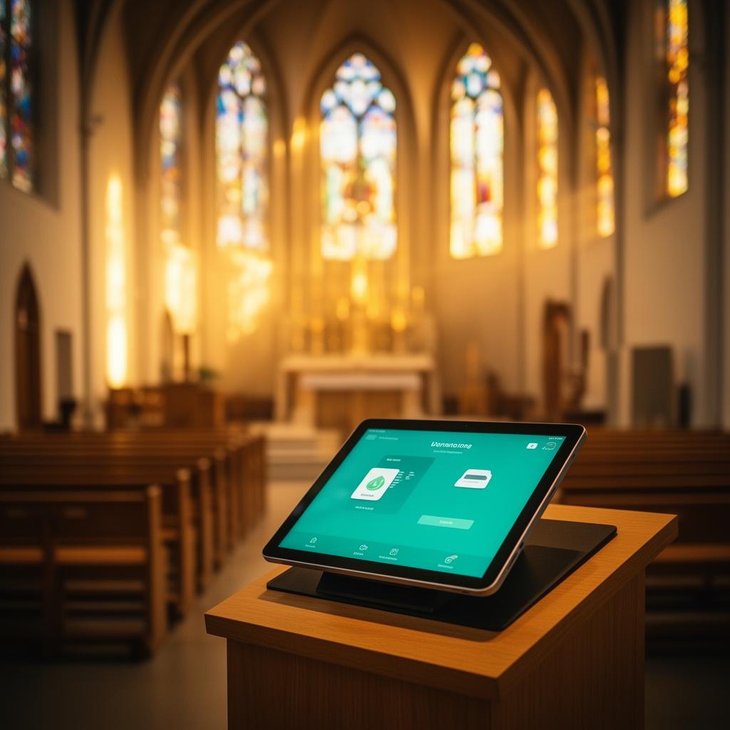 Quiosco de donación Donoran en una iglesia